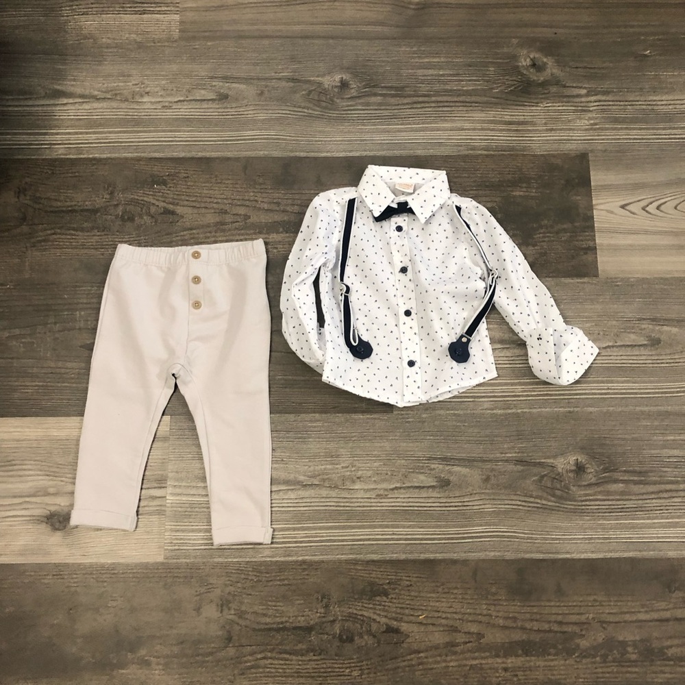 Disney Hawaii Polka Dot Shirt and Beige Pants Set 9-12 m